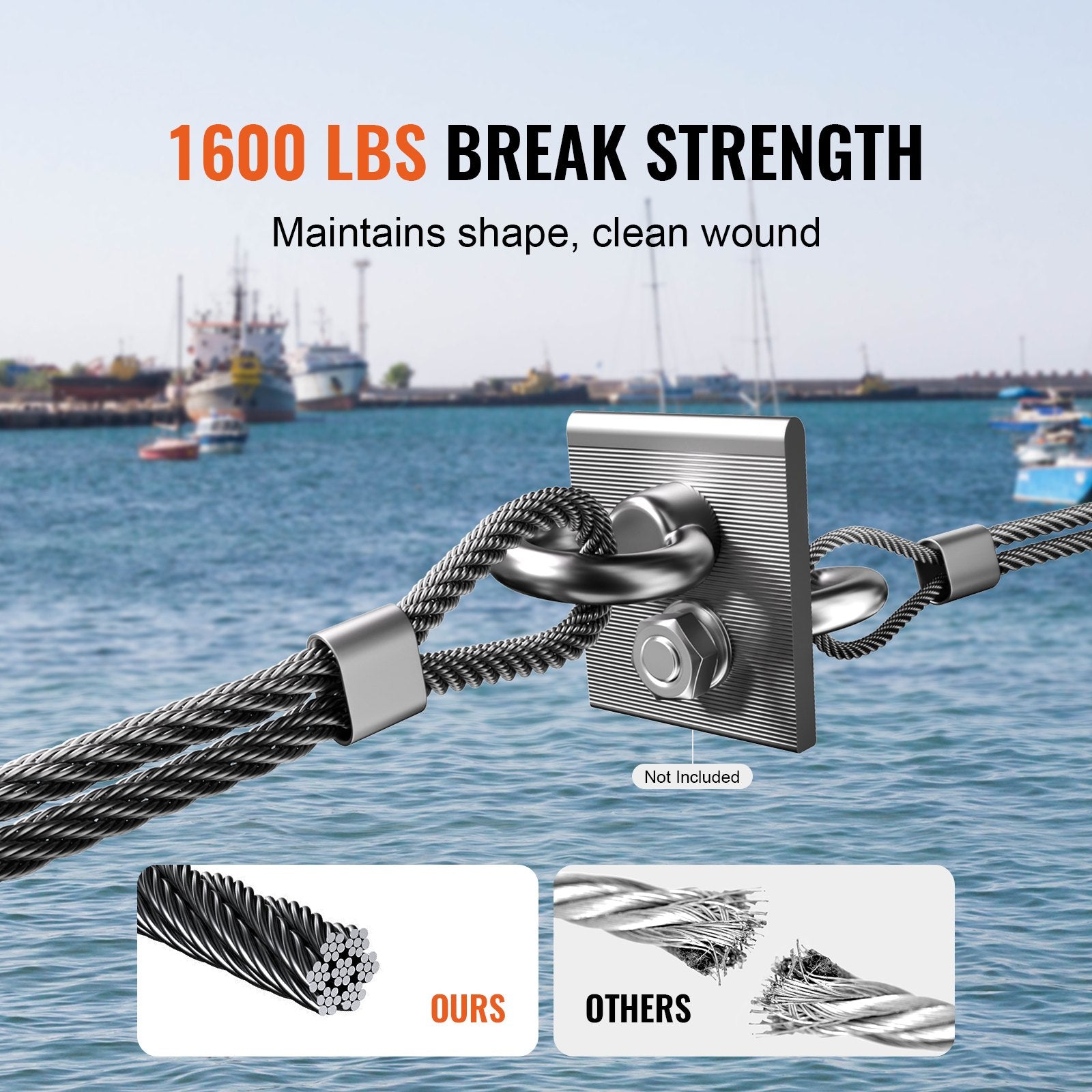T316 Stainless Steel Cable 3.18mm 7x7 Steel Wire Rope 152.4m Cable Railing V952-FHGSSFH31618GCIQIV0