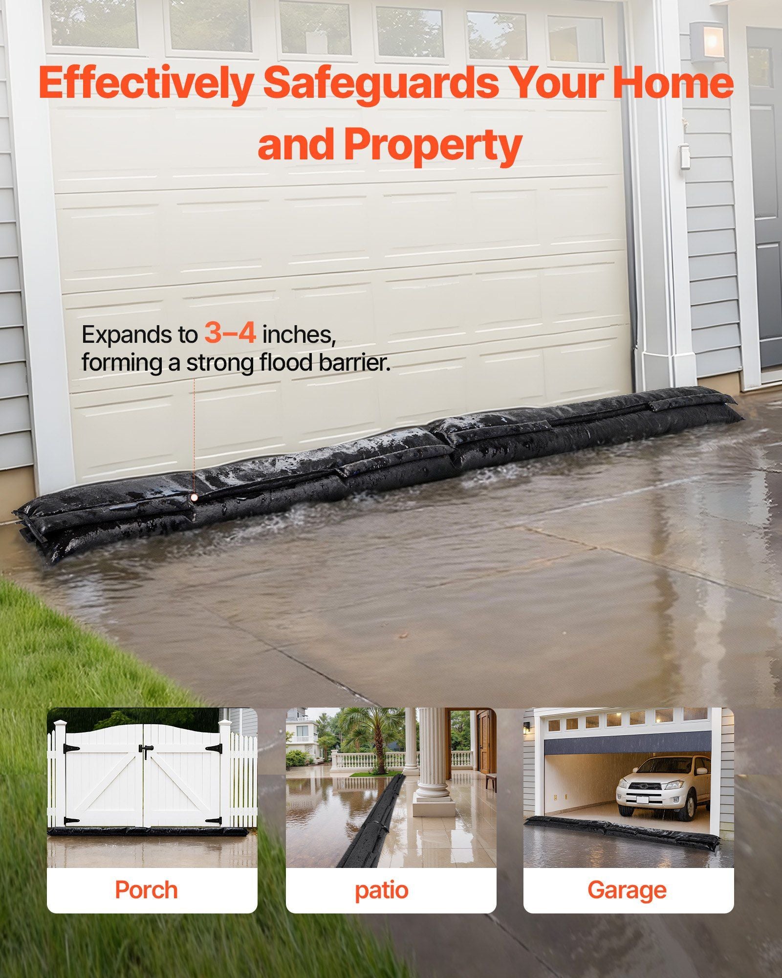 Flood Barrier, 4 Pack, 1530 x 210 mm Flood Bags Activated by Water, Reusable Water Absorbent Barrier, V952-FHPZSJHFHT15RN7S7001V0