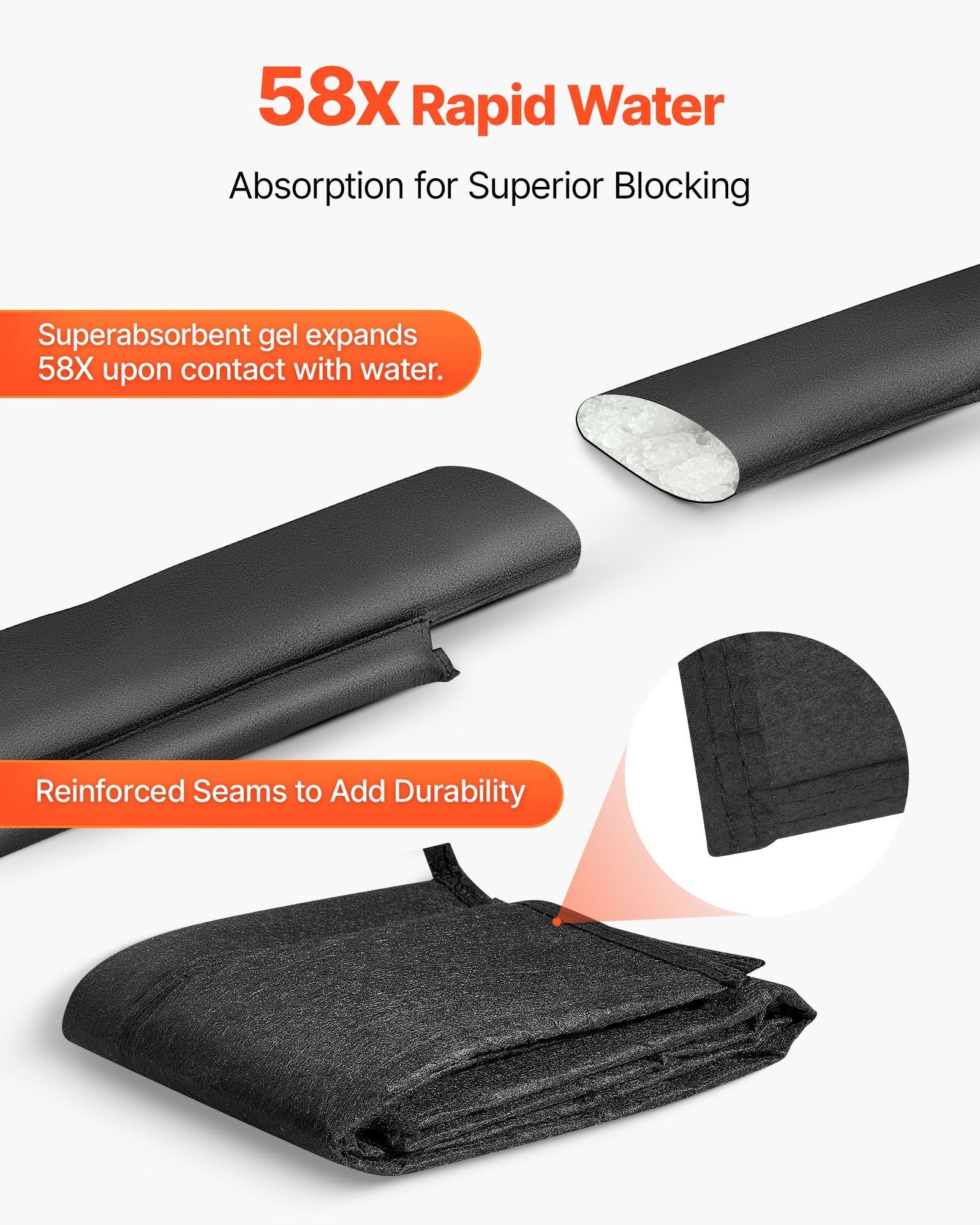 Flood Barrier, 4 Pack, 1530 x 210 mm Flood Bags Activated by Water, Reusable Water Absorbent Barrier, V952-FHPZSJHFHT15RN7S7001V0