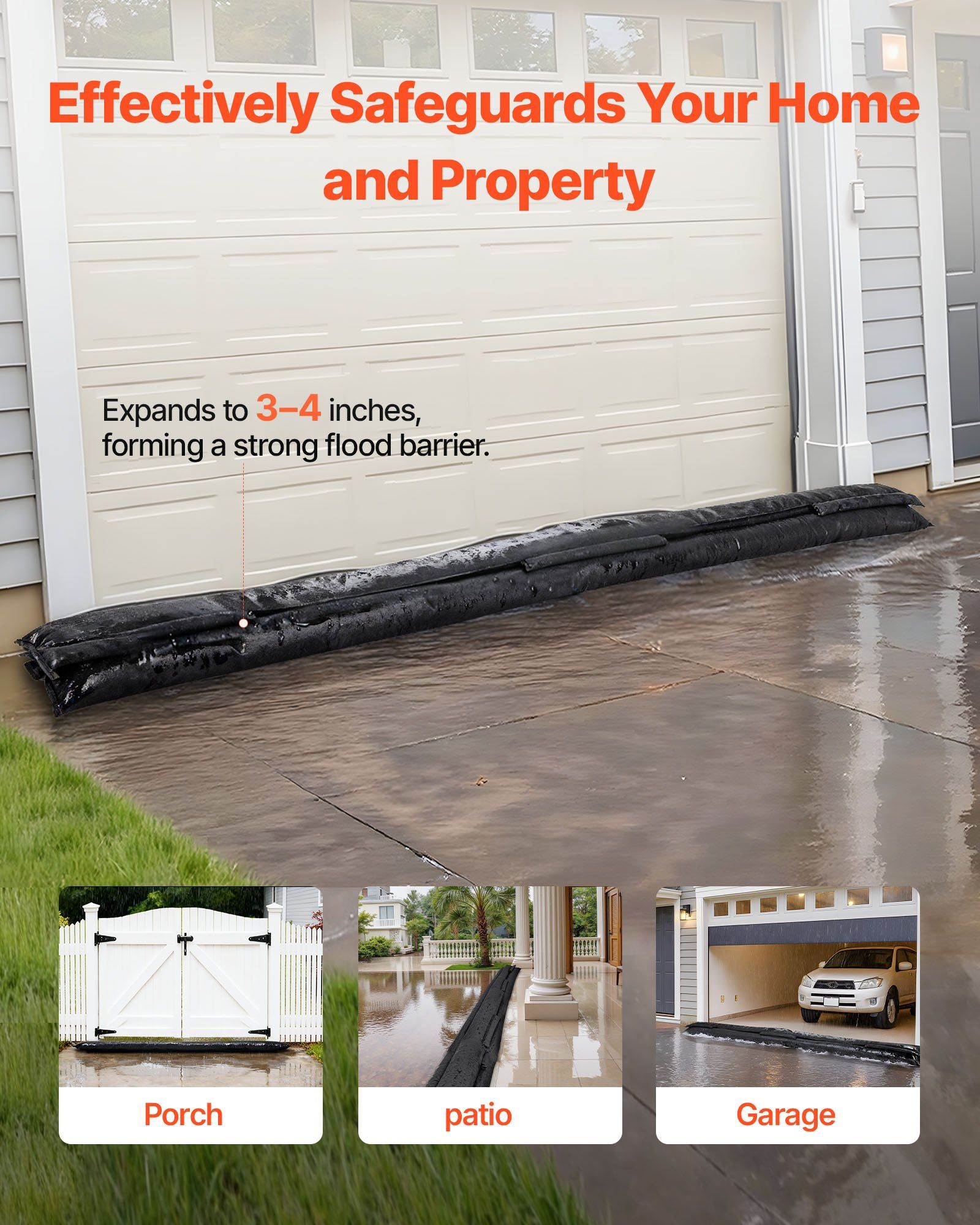 Flood Barrier, 8 Pack, 3050 x 210 mm Flood Bags Activated by Water, Reusable Water Absorbent Barrier, V952-FHPZSJHFHT30UHMJ2001V0