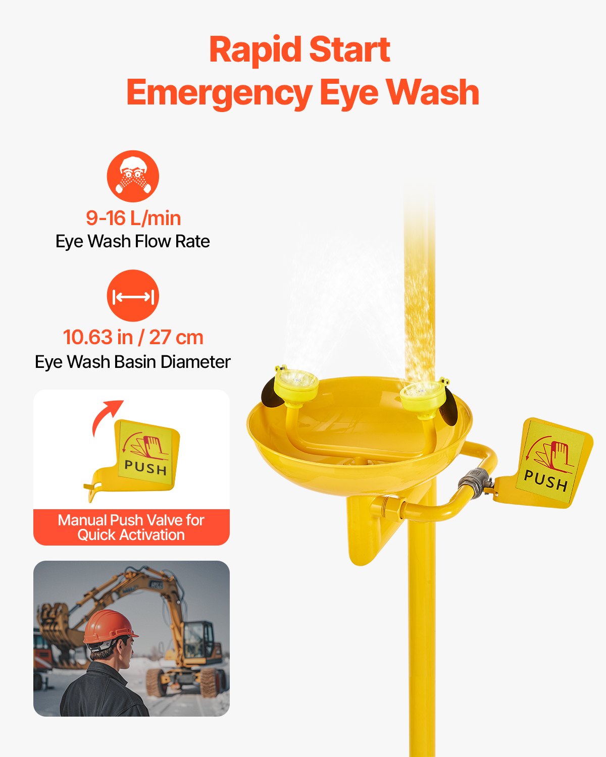 Emergency Shower Eye Wash Station, 34.25 x 15.75 x 91.73 Inch 304 Stainless Steel Eyewash and Shower V952-FHSXYQ20241JUBKCE001V0