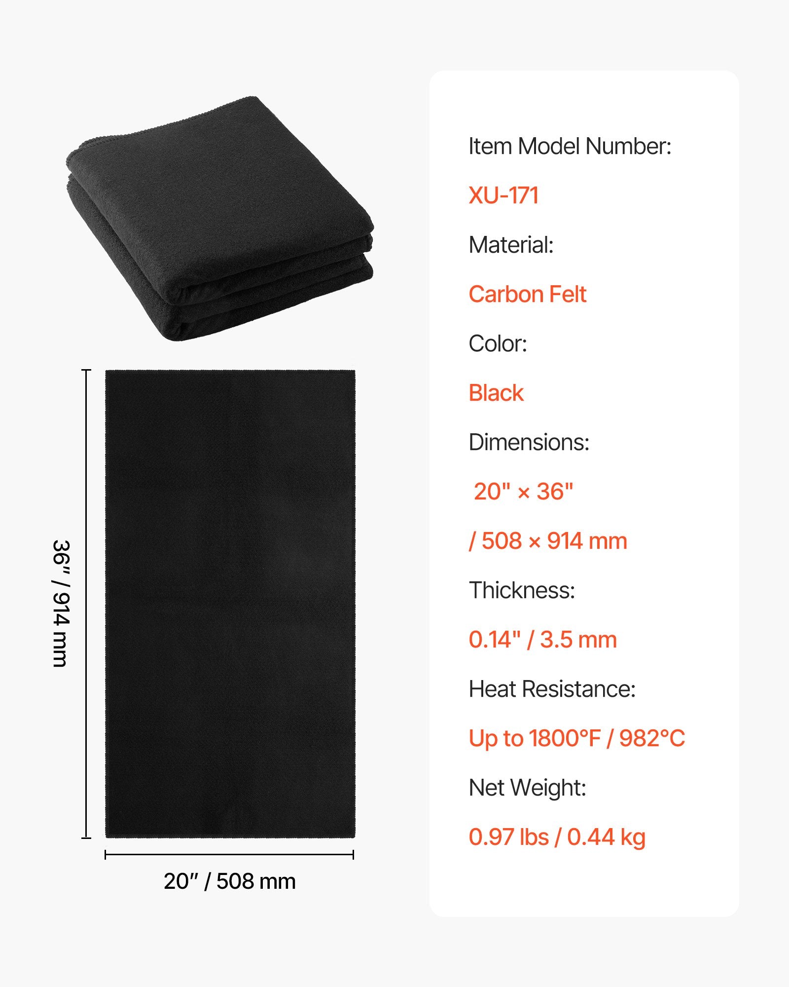 Carbon Felt Welding Blankets, 2-Pack 508mm x 914mm Flame Retardant Welding Blanket, Up to 1800 degrees F Heat V952-FHTZT2036INCMITTK001V0