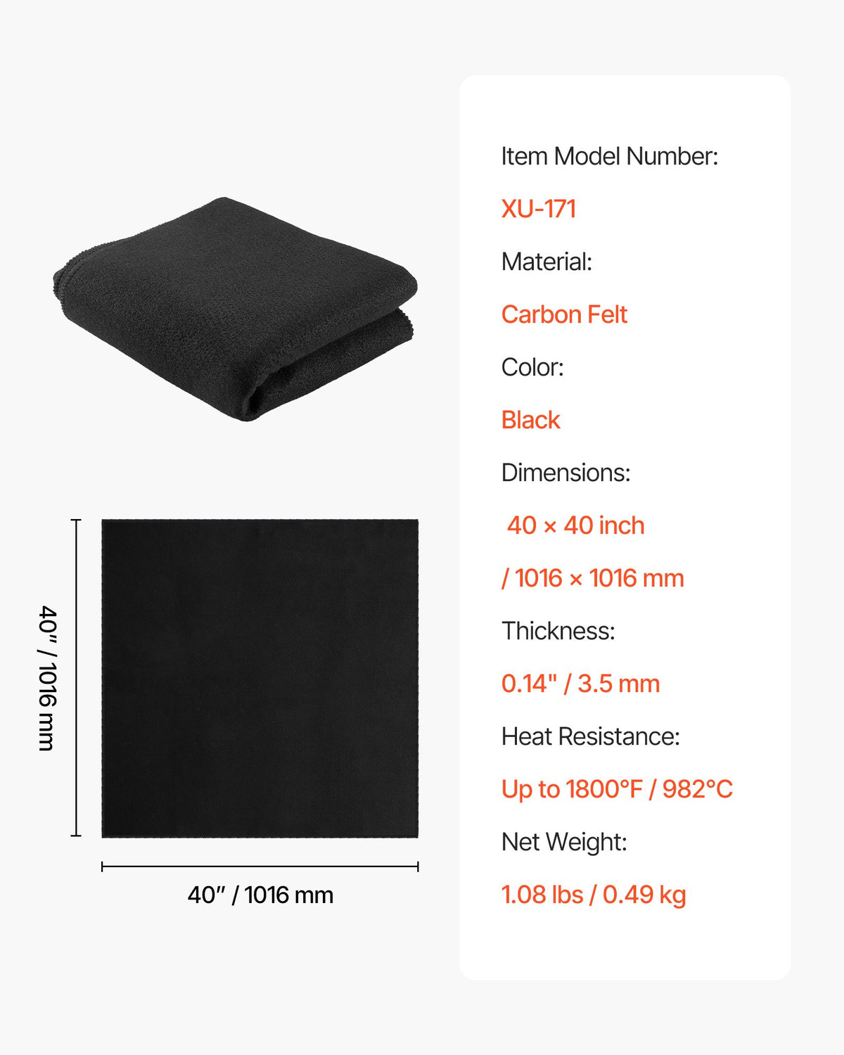 Carbon Felt Welding Blanket, 1016mm x 1016mm Flame Retardant Welding Blanket, Up to 1800 degrees F Heat V952-FHTZT4040INC2GWCV001V0