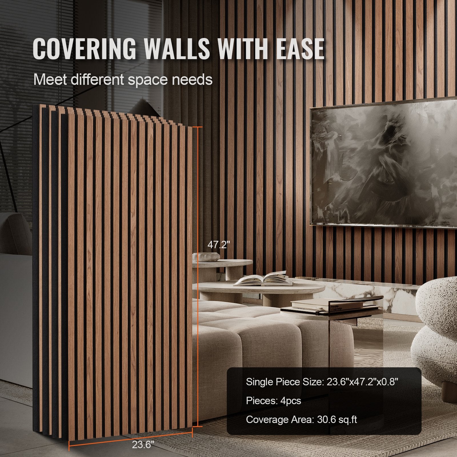 Wood Slat Acoustic Panels 23.6 x 47.2 inch for Modern Wall Decor Walnut V952-FHXWBTQBHTMLN2P64V0