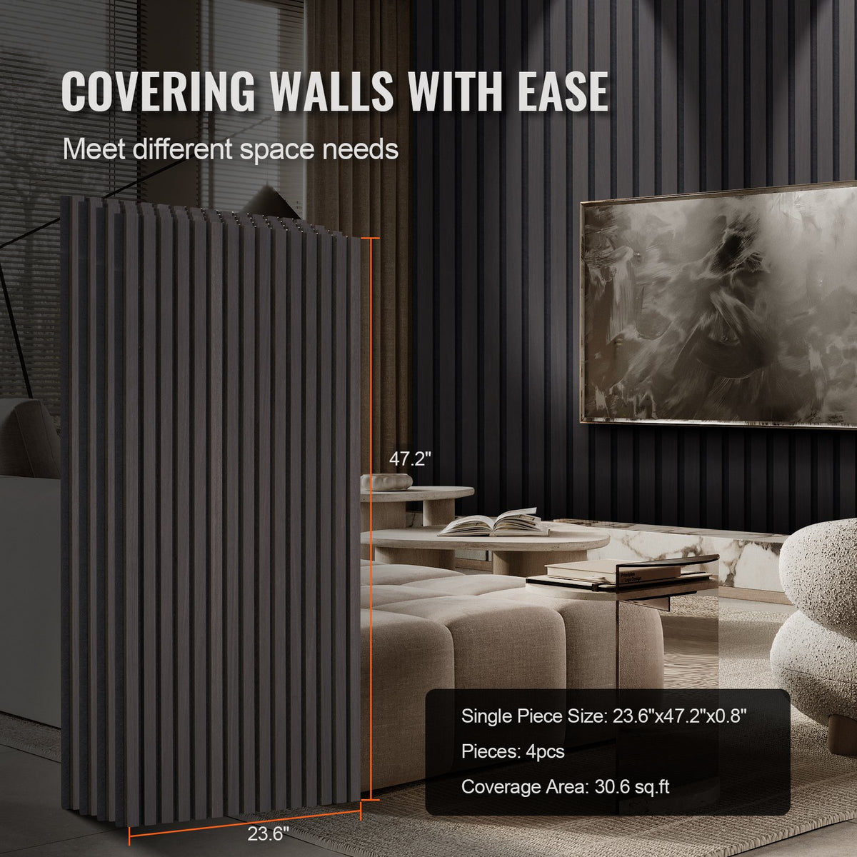 Wood Slat Acoustic Panels 23.6 x 47.2 inch for Modern Wall Decor Black Oak V952-FHXWBTQBHXML4QH6IV0