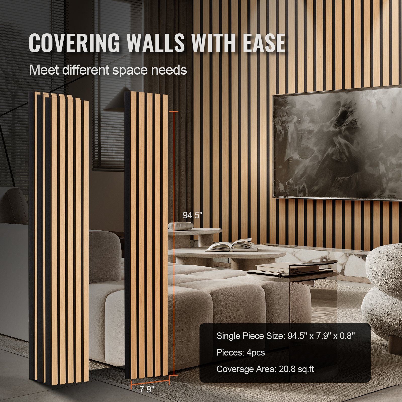 Wood Slat Acoustic Panels, 7.9 x 94.5 inch, MDF Accent Wooden Wall Panels for Modern Interior Wall Decor, V952-FHXWBTQBQXMLJP625V0