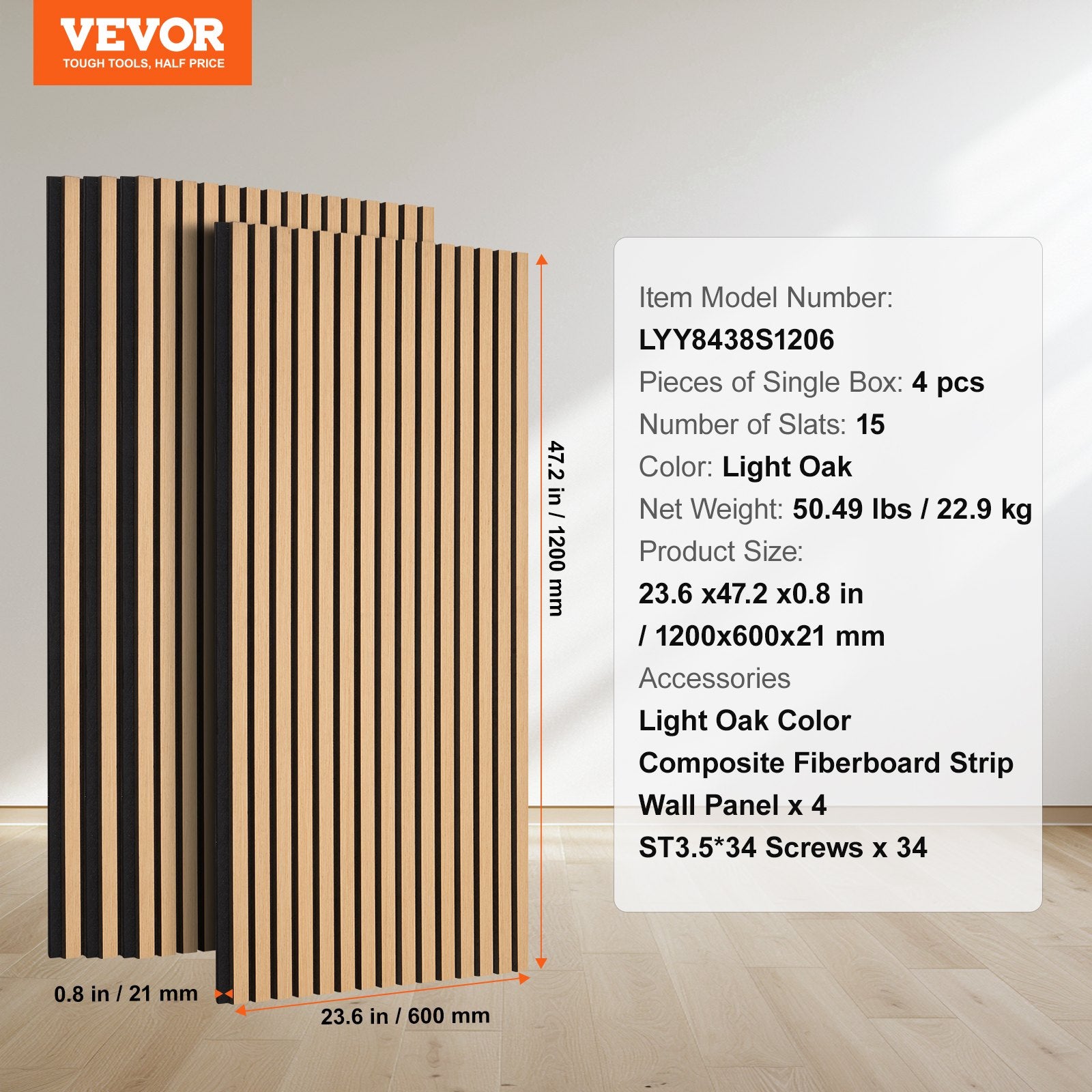 Wood Slat Acoustic Panels 23.6 x 47.2 inch for Modern Wall Decor Light Oak V952-FHXWBTQBQXMLK696CV0
