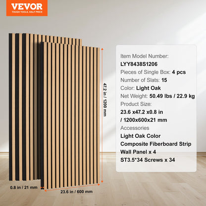 Wood Slat Acoustic Panels 23.6 x 47.2 inch for Modern Wall Decor Light Oak V952-FHXWBTQBQXMLK696CV0