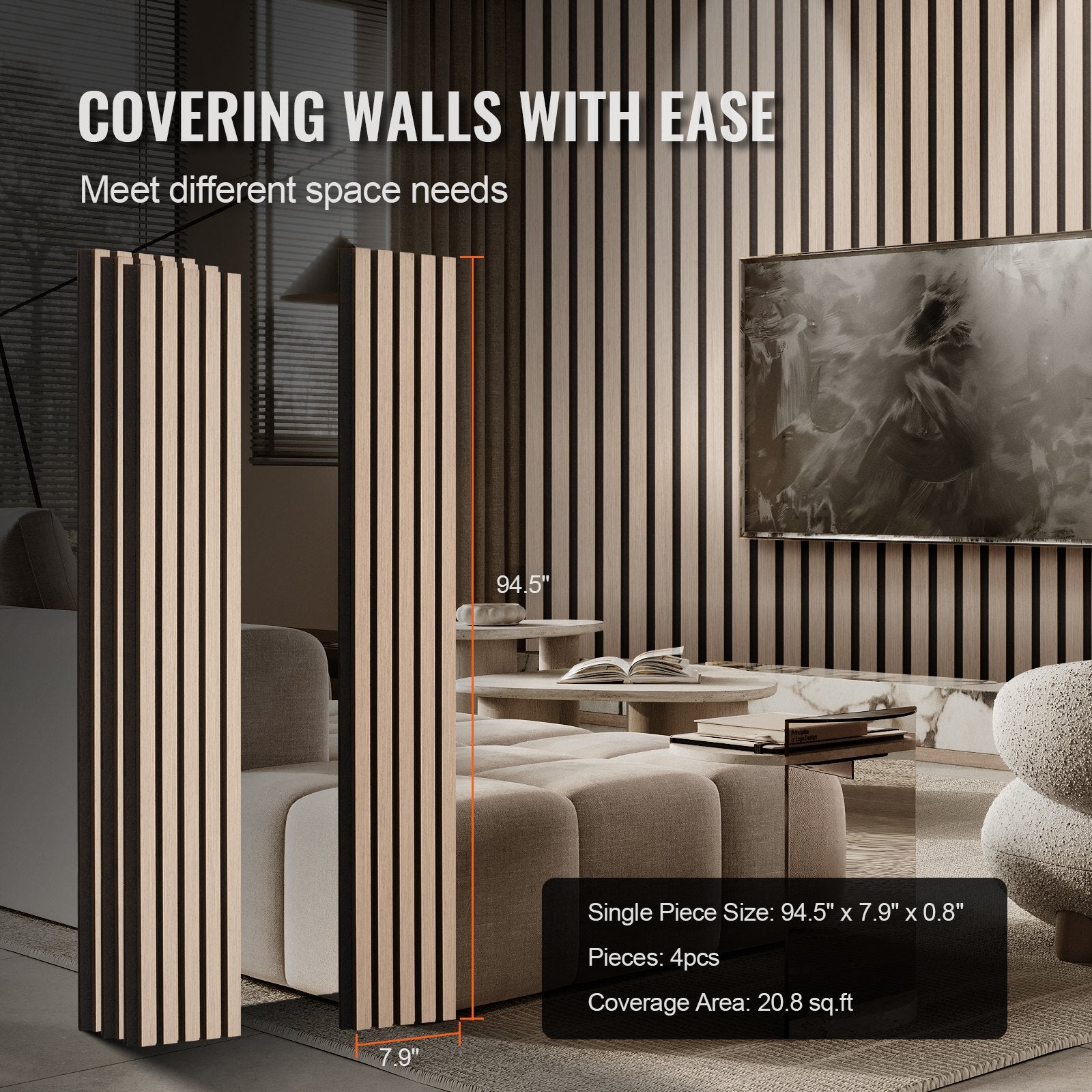 Wood Slat Acoustic Panels, 7.9 x 94.5 inch, MDF Accent Wooden Wall Panels for Modern Interior Wall Decor, V952-FHXWBTQBYML7LX06FV0