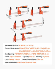 Bar Clamps for Woodworking, 2-Pack 15.24 cm and 2-Pack 30.48 cm, Lockable F-Clamp with 272 kg Load Limit, V952-FJ12INCH4ZTD5D0S0001V0