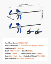 Bar Clamps for Woodworking, 2-Pack 60.96 cm One-Handed Clamp/Spreader, Quick-Grip F-Clamp with 154 kg Load V952-FJ24INCH2GKSW13LH002V0