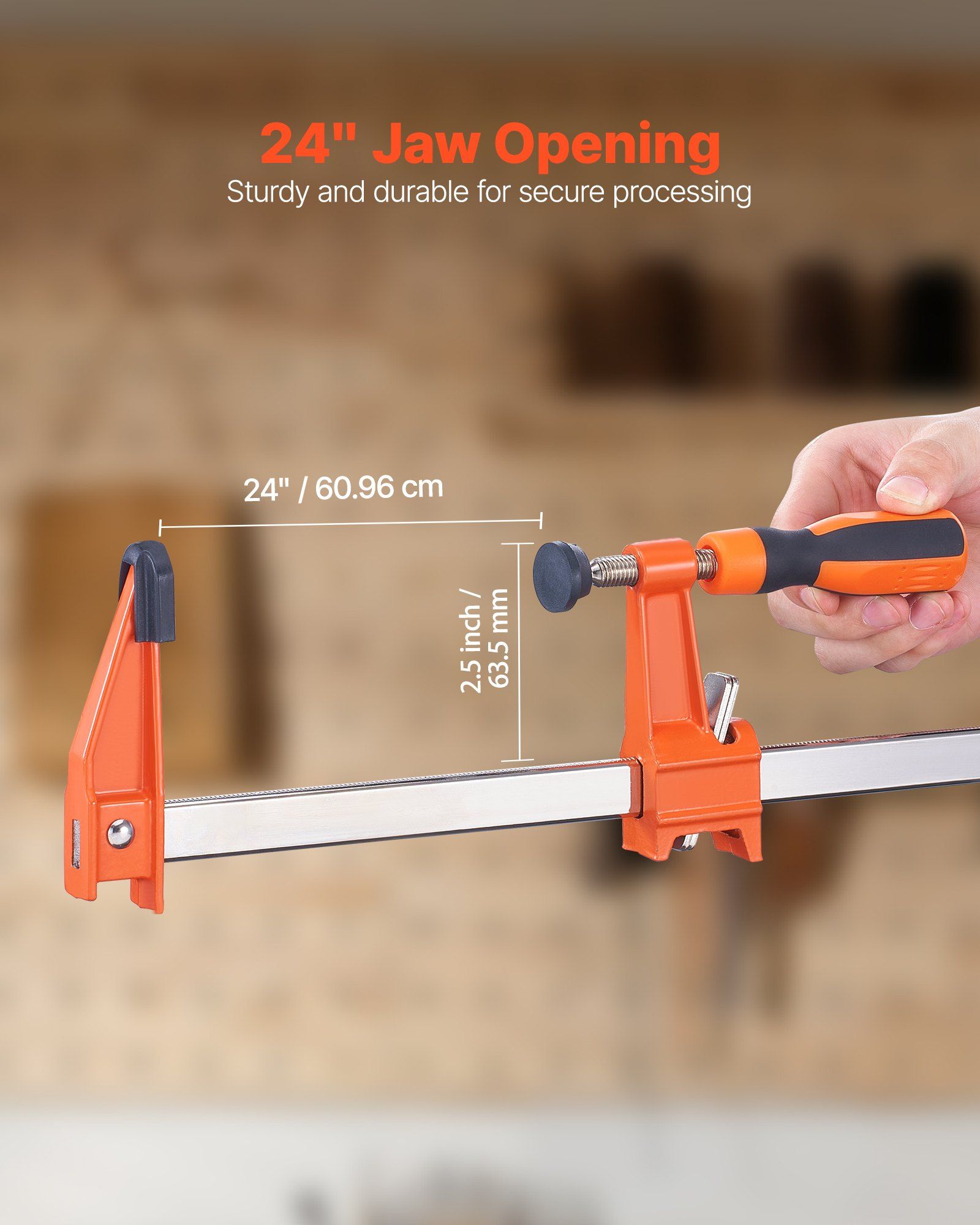Bar Clamps for Woodworking, 2-Pack 610 mm Opening, Lockable F-Clamp with 272 kg Load Limit, 63.5 mm Depth, V952-FJ24INCH2GZTLIK3X001V0