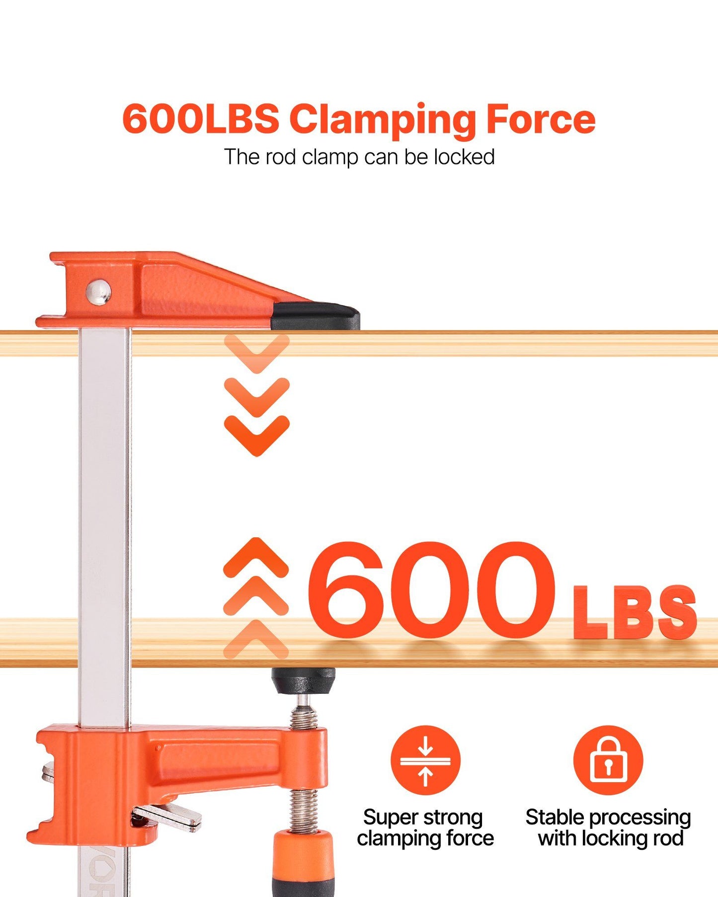 Bar Clamps for Woodworking, 2-Pack 610 mm Opening, Lockable F-Clamp with 272 kg Load Limit, 63.5 mm Depth, V952-FJ24INCH2GZTLIK3X001V0
