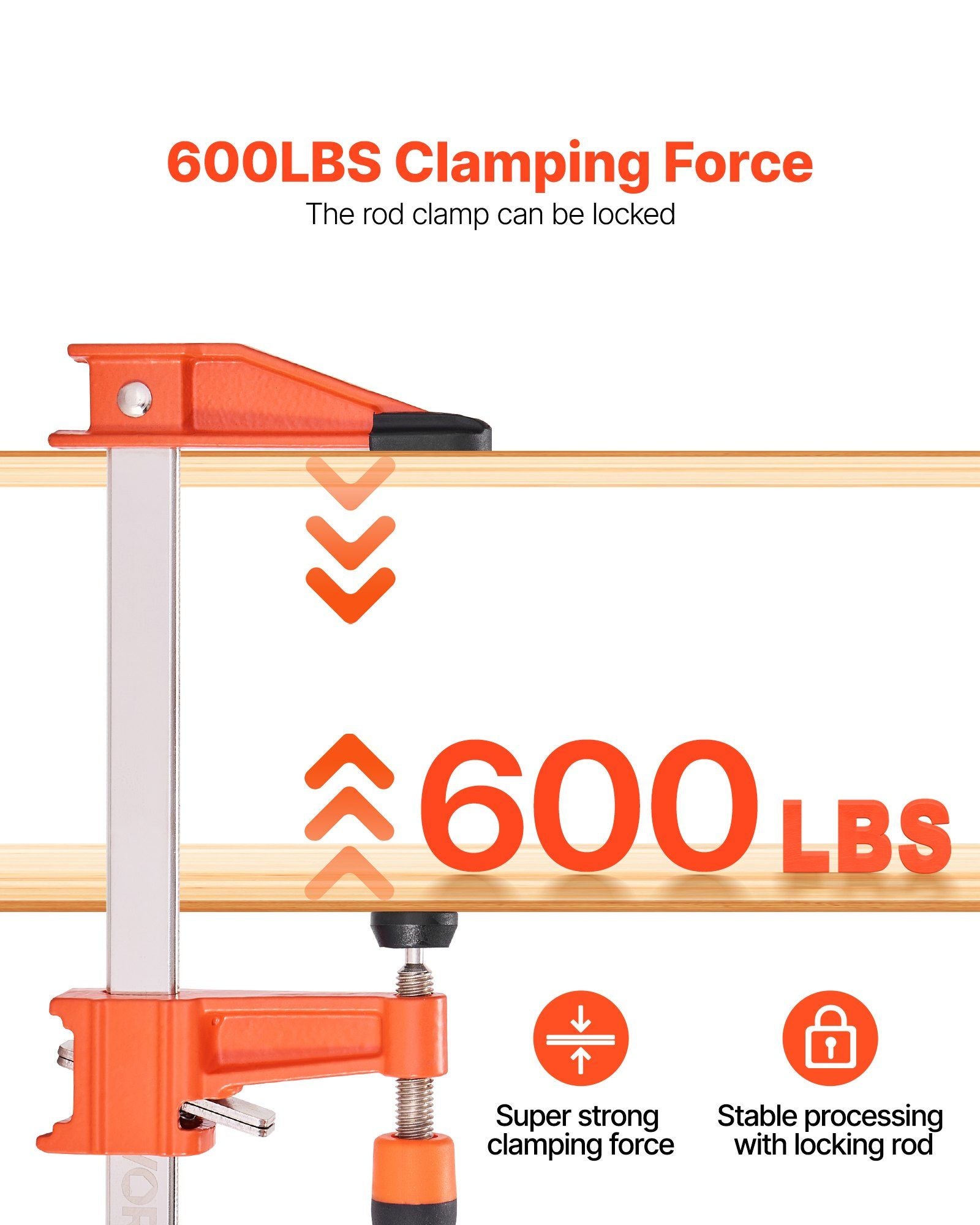 Bar Clamps for Woodworking, 2-Pack 610 mm Opening, Lockable F-Clamp with 272 kg Load Limit, 63.5 mm Depth, V952-FJ24INCH2GZTLIK3X001V0