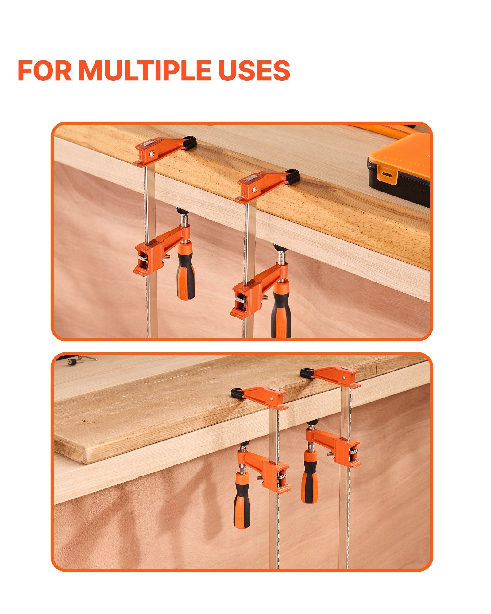 Bar Clamps for Woodworking, 2-Pack 610 mm Opening, Lockable F-Clamp with 272 kg Load Limit, 63.5 mm Depth, V952-FJ24INCH2GZTLIK3X001V0