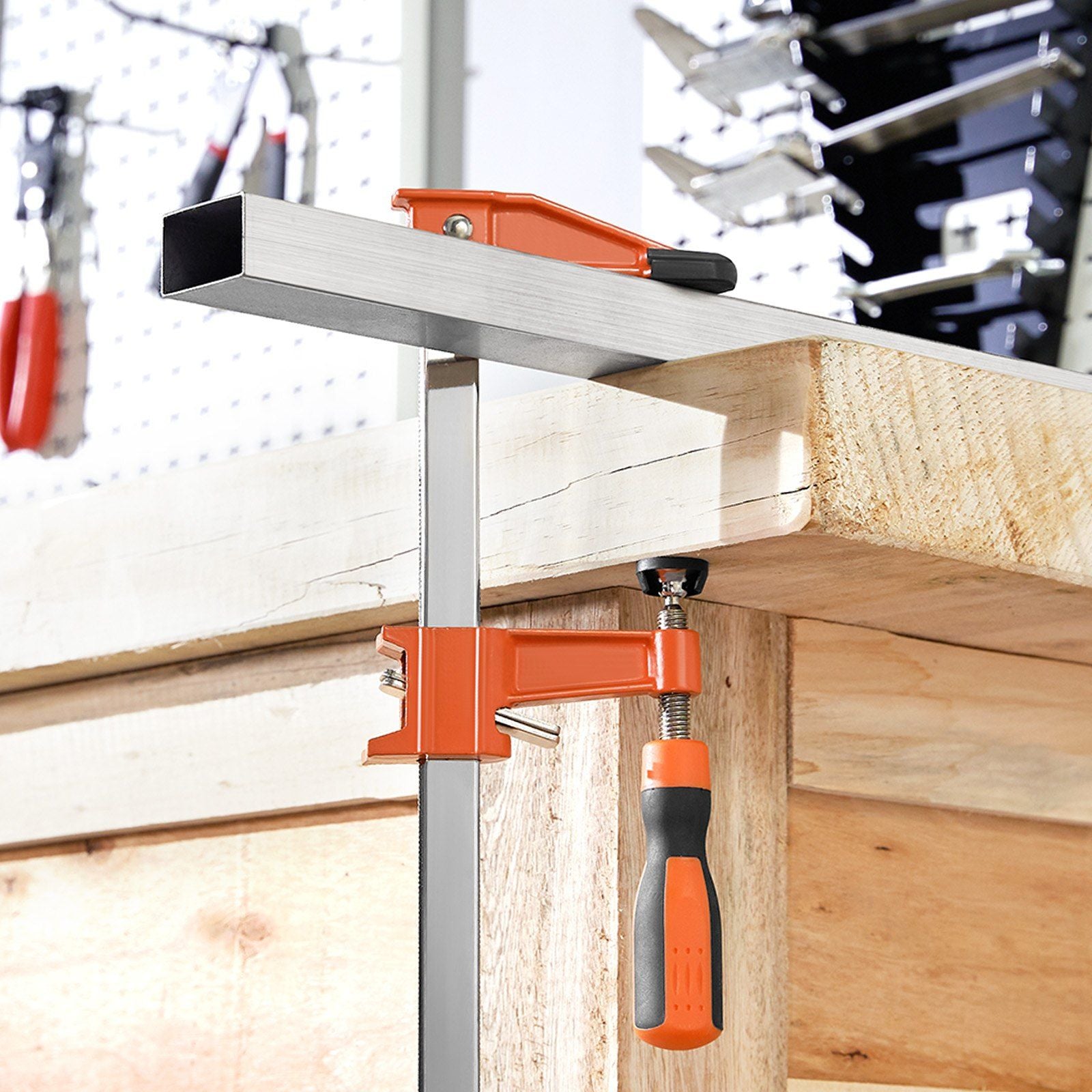 Bar Clamps for Woodworking, 2-Pack 610 mm Opening, Lockable F-Clamp with 272 kg Load Limit, 63.5 mm Depth, V952-FJ24INCH2GZTLIK3X001V0