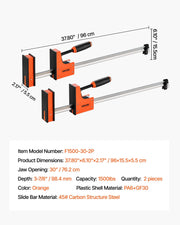 Bar Clamps for Woodworking, 2-Pack 76.2 cm Parallel Clamp Set, F-Clamp with 680 kg Load Limit, Even Pressure, V952-FJ30INCH2GPXIMF6O001V0