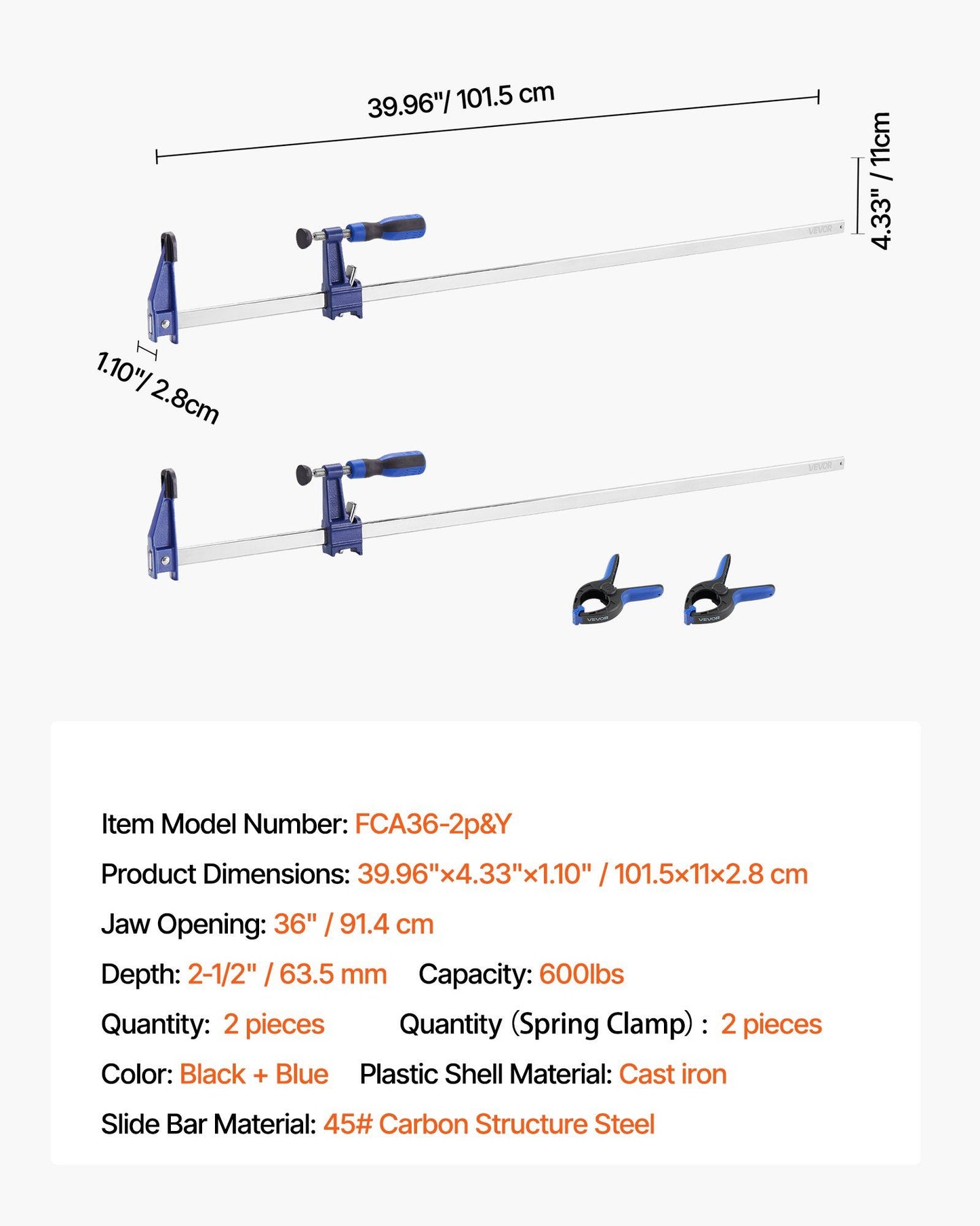 Bar Clamps for Woodworking, 2-Pack 91.4 cm Opening, Lockable F-Clamp with 272 kg Load Limit,63.5 mm Depth, V952-FJ36INCH2GZTY7VBV001V0