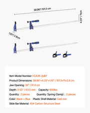 Bar Clamps for Woodworking, 2-Pack 91.4 cm Opening, Lockable F-Clamp with 272 kg Load Limit,63.5 mm Depth, V952-FJ36INCH2GZTY7VBV001V0