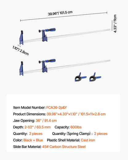 Bar Clamps for Woodworking, 2-Pack 91.4 cm Opening, Lockable F-Clamp with 272 kg Load Limit,63.5 mm Depth, V952-FJ36INCH2GZTY7VBV001V0