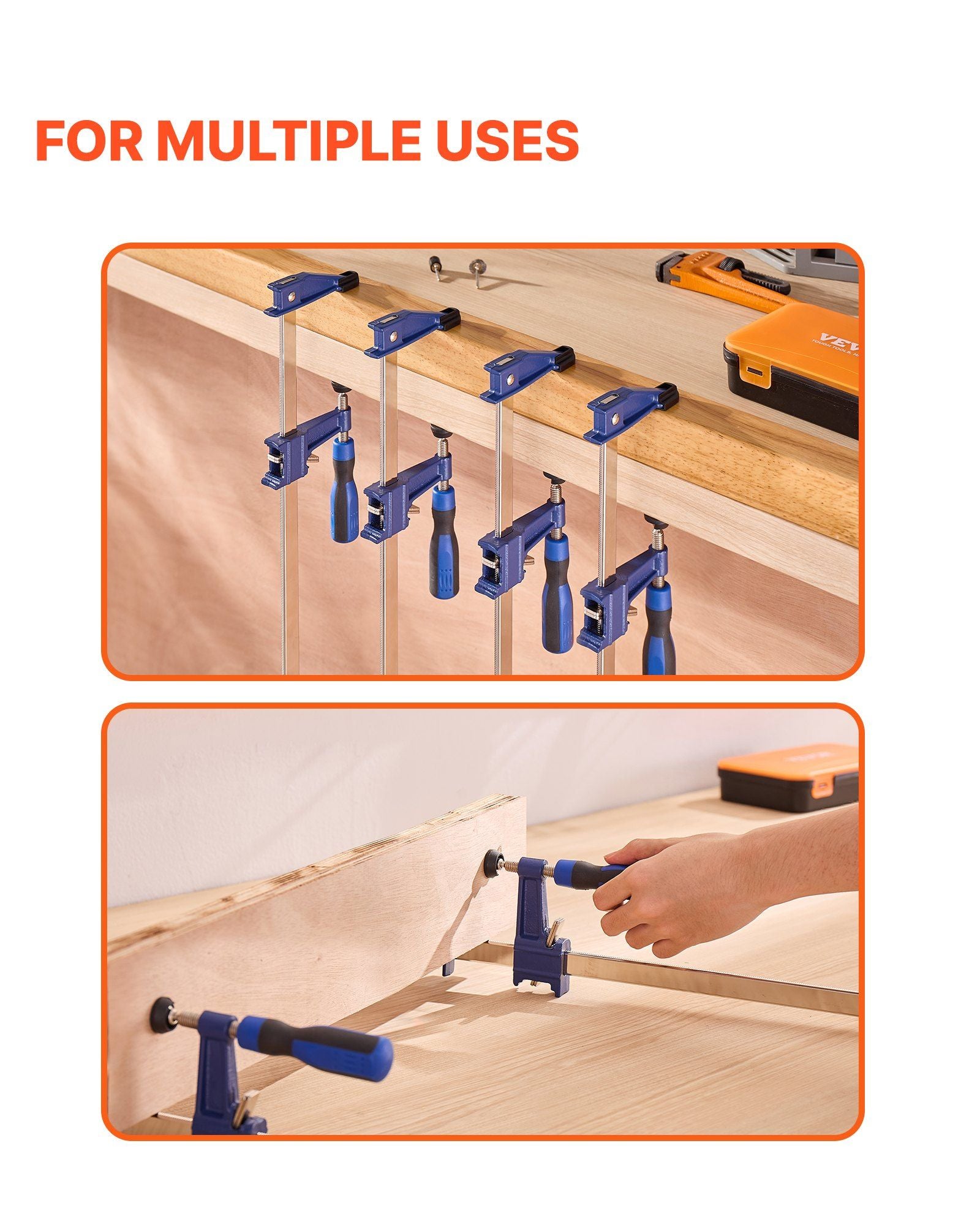 Bar Clamps for Woodworking, 4-Pack 91.4 cm Opening, Lockable F-Clamp with 272 kg Load Limit, 63.5 mm Depth, V952-FJ36INCH4ZTDH7M9E001V0