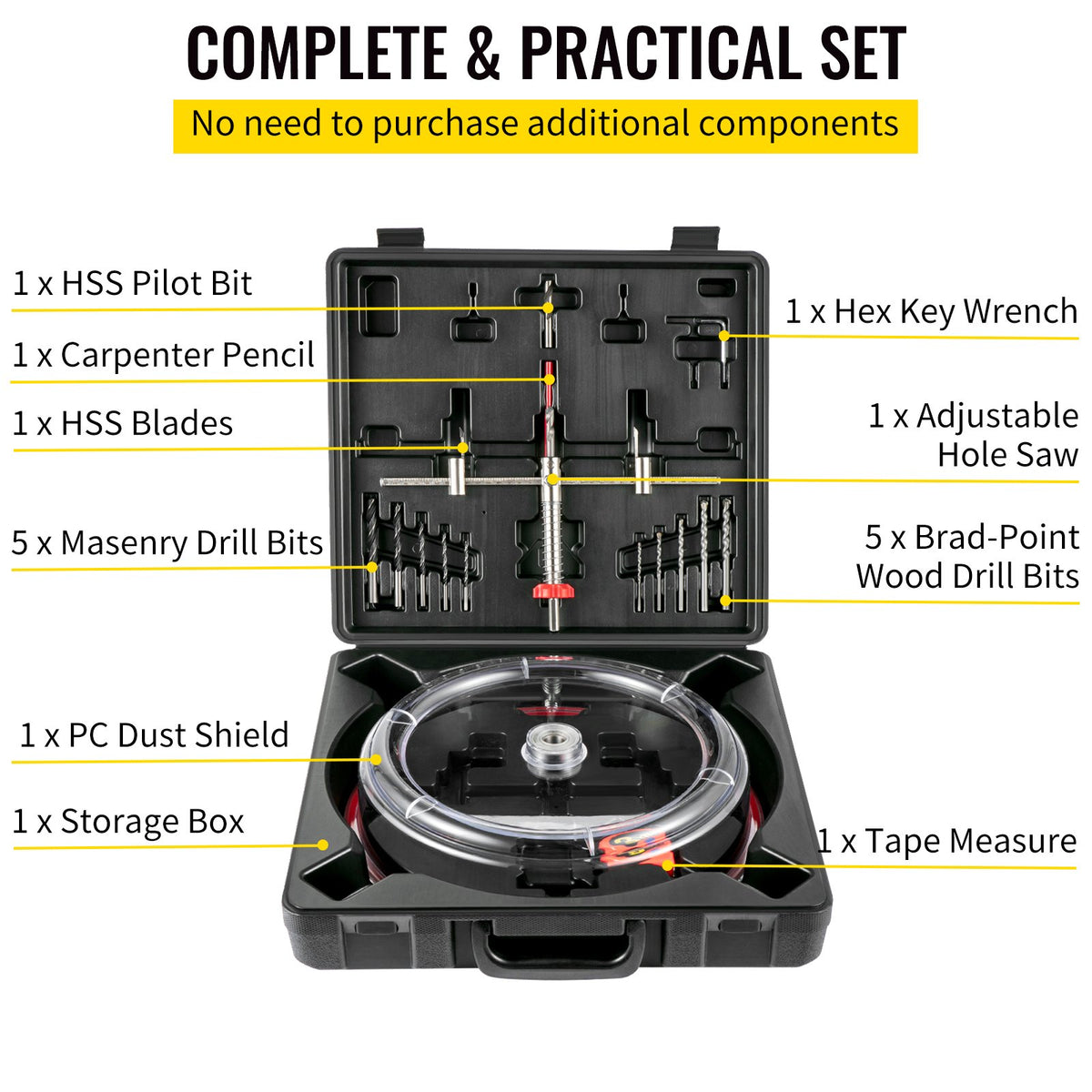 Adjustable Hole Saw Cutter Kit, 1-5/8"" to 11-13 /16"" (40-300 mm), Recessed Hole Saw with PC Dust Shield, V952-FJKK1581113166YC0V0