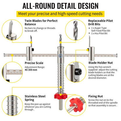 Adjustable Hole Saw Cutter Kit, 1-5/8"" to 11-13 /16"" (40-300 mm), Recessed Hole Saw with PC Dust Shield, V952-FJKK1581113166YC0V0