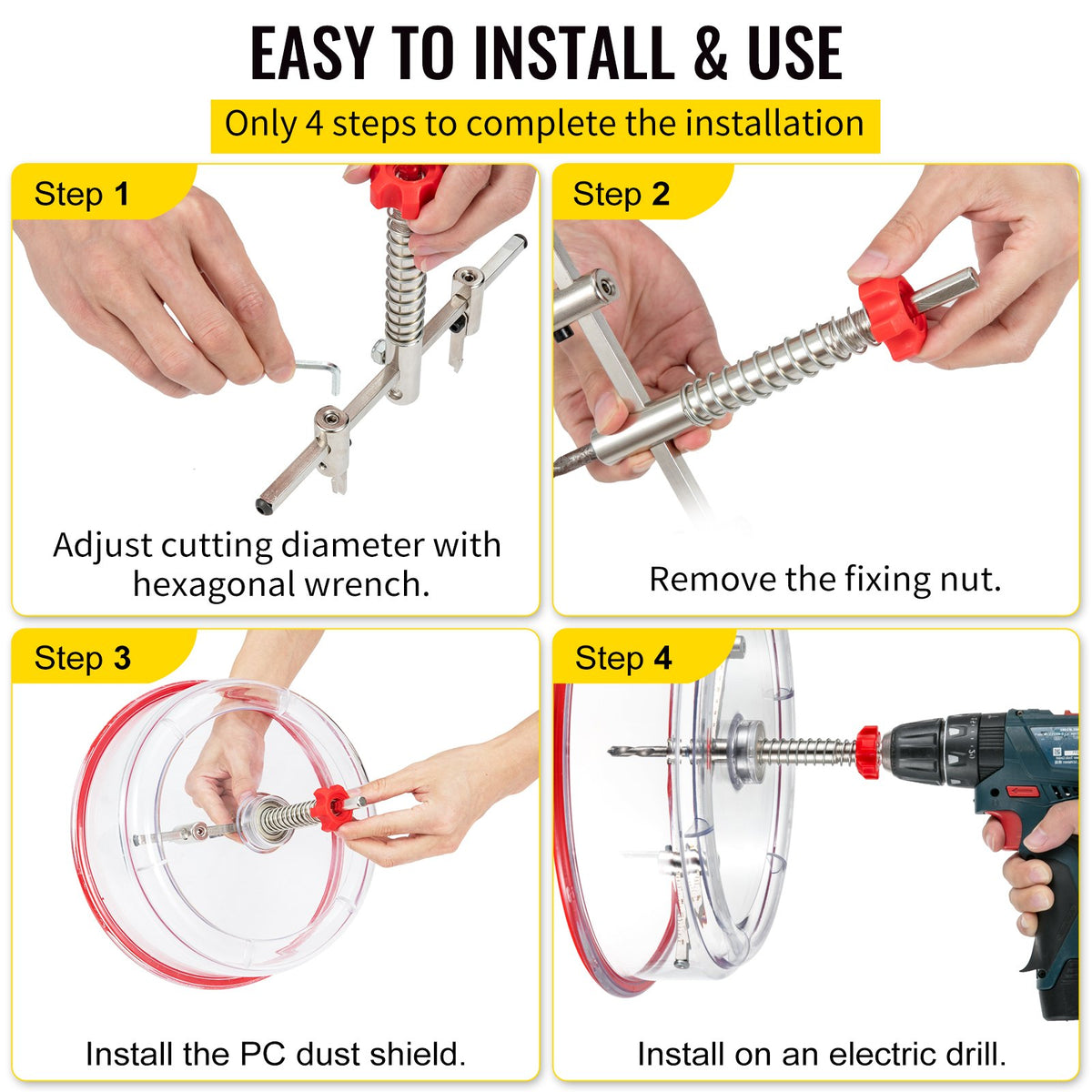 Adjustable Hole Saw Cutter Kit, 1-5/8"" to 11-13 /16"" (40-300 mm), Recessed Hole Saw with PC Dust Shield, V952-FJKK1581113166YC0V0