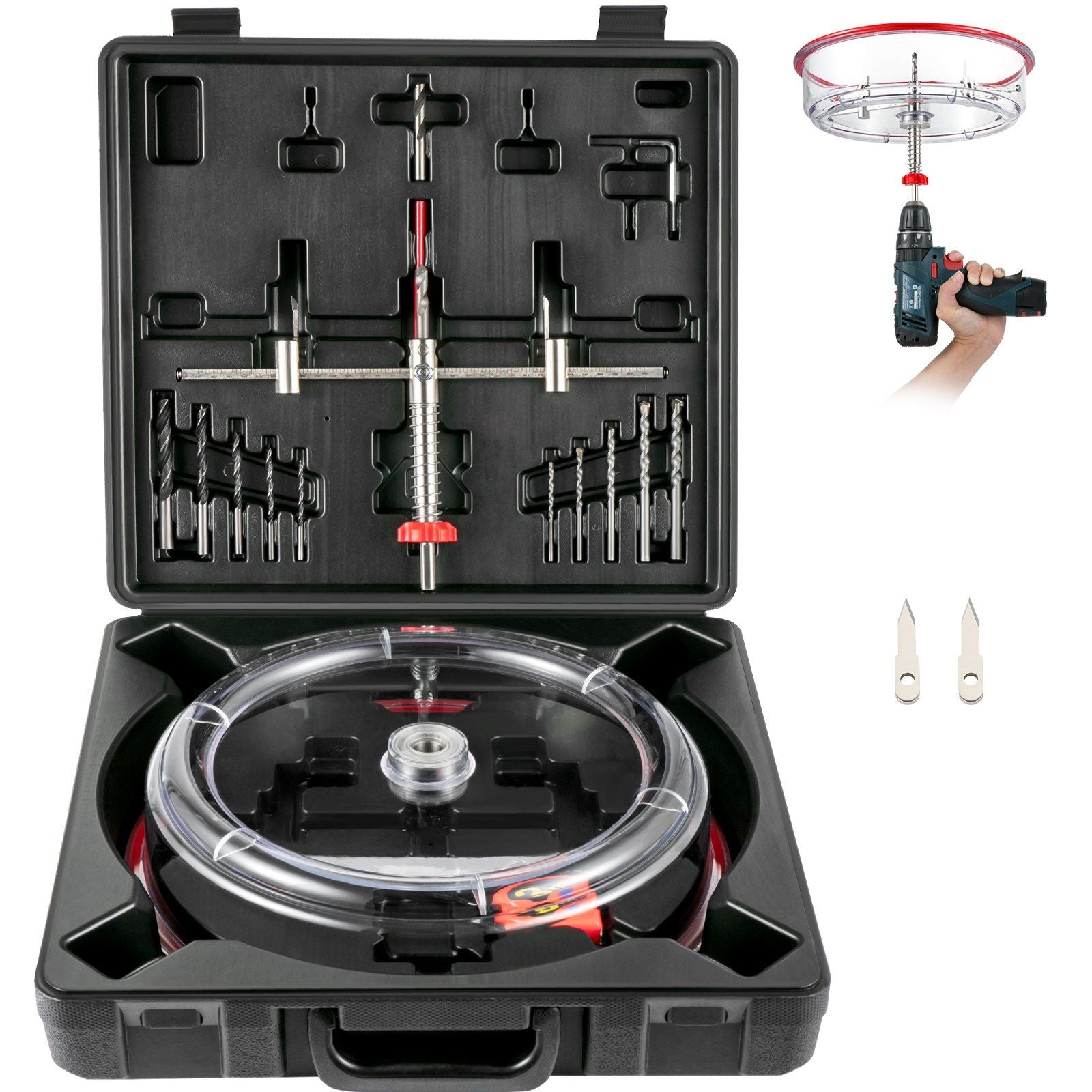 Adjustable Hole Saw Cutter Kit, 1-5/8" to 8" (40-200 mm), Two Replaceable Pilot Drill Bits, Twin Blade V952-FJKKQZDFC1588U5VPV0