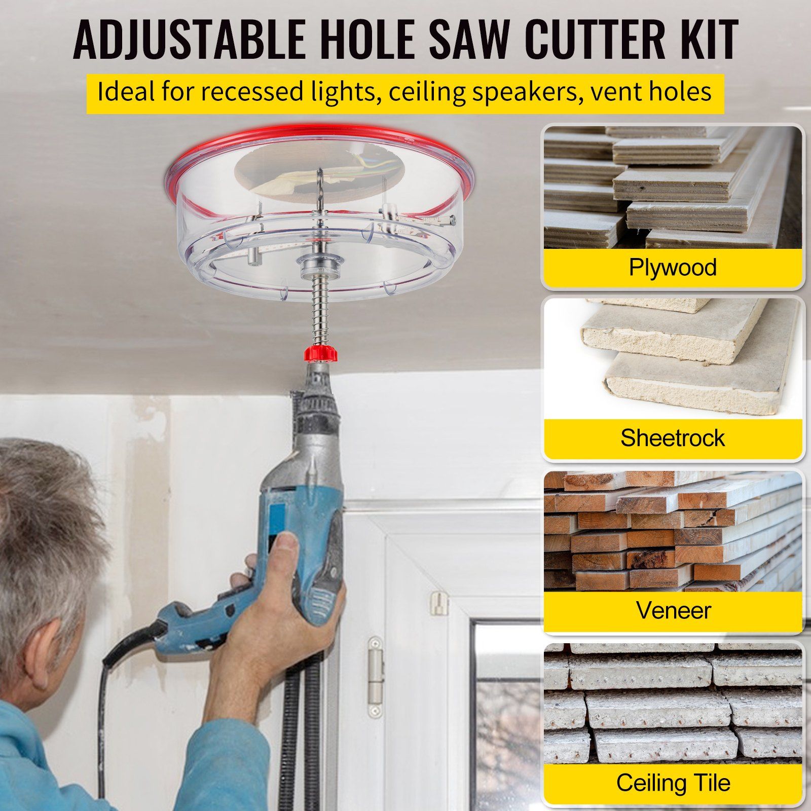 Adjustable Hole Saw Cutter Kit, 1-5/8" to 8" (40-200 mm), Two Replaceable Pilot Drill Bits, Twin Blade V952-FJKKQZDFC1588U5VPV0