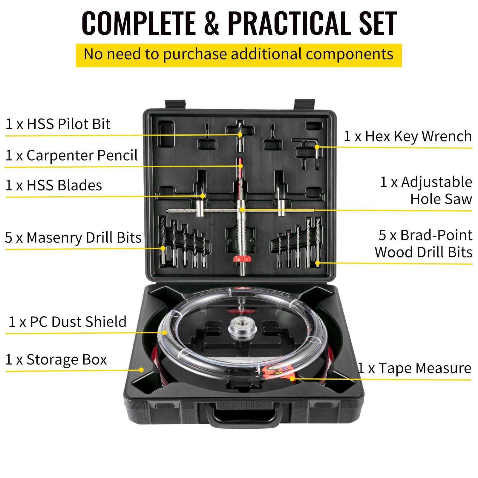 Adjustable Hole Saw Cutter Kit, 1-5/8" to 8" (40-200 mm), Two Replaceable Pilot Drill Bits, Twin Blade V952-FJKKQZDFC1588U5VPV0