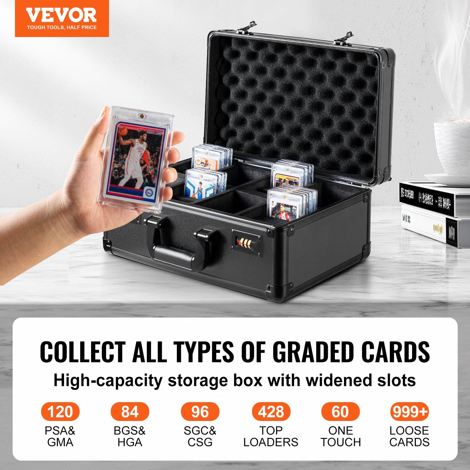 Graded Card Storage Box, 4 Slots, Graded Sports Cards Holder Carrying Case with Coded Lock Foam Dividers, for V952-FJKSNHMMS1208A6WJV0