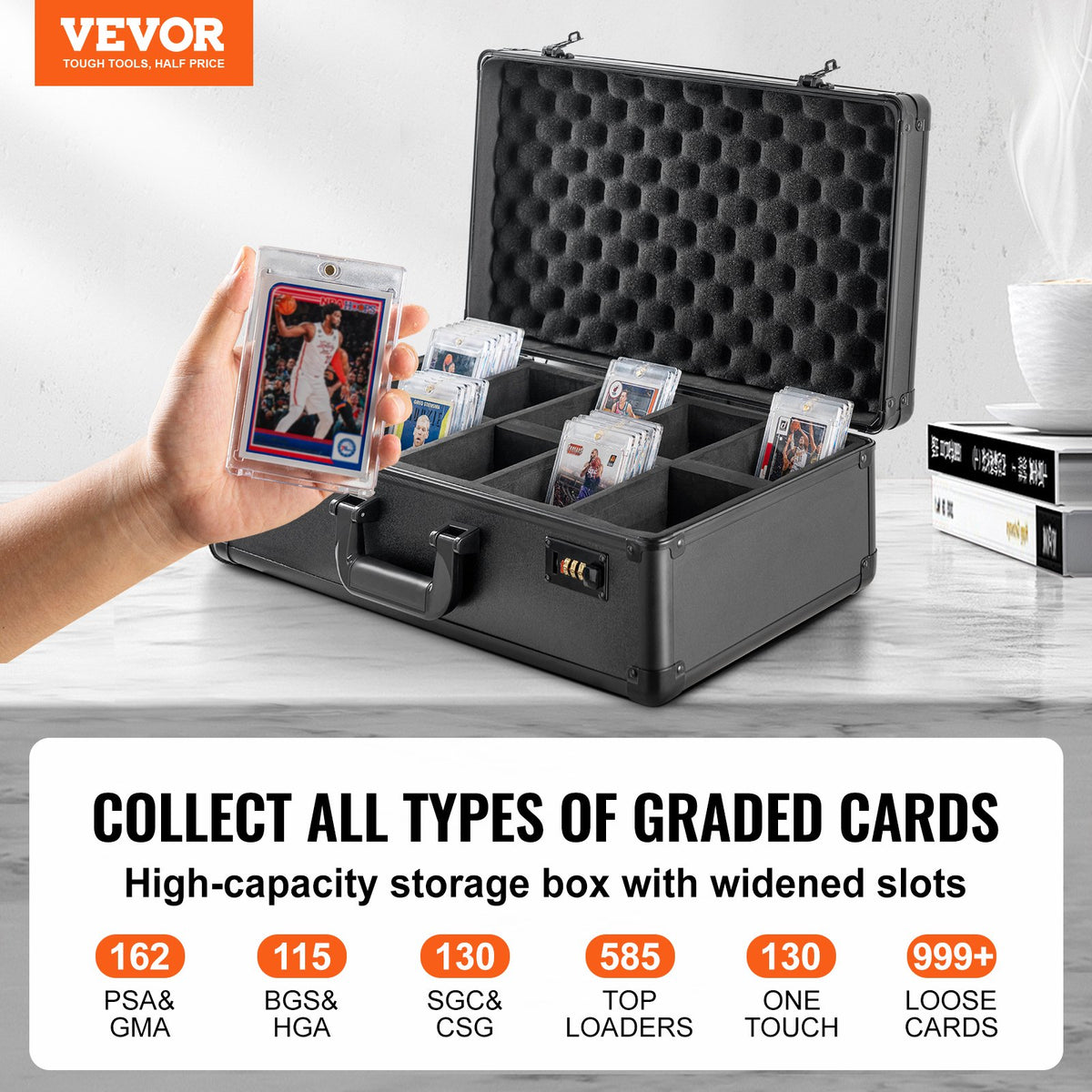 Graded Card Storage Box, 5 Slots, Graded Sports Cards Holder Carrying Case with Coded Lock Foam Dividers, for V952-FJKSNHMMS162LU13NV0
