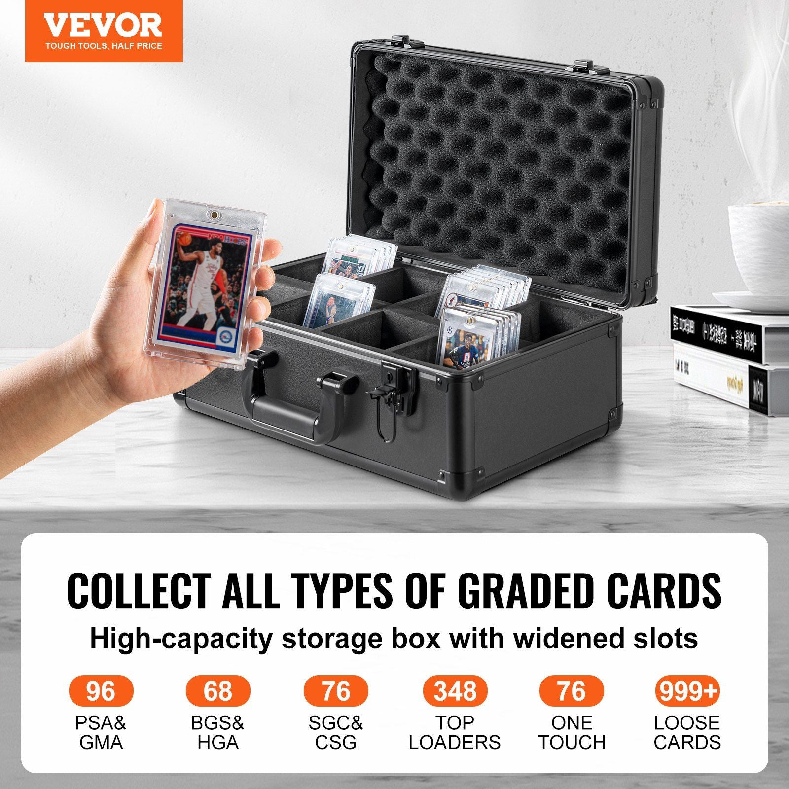 Graded Card Storage Box, 4 Slots, Graded Sports Cards Holder Carrying Case with Key Lock Foam Dividers, for V952-FJKSNHYCSKK9N54I7V0