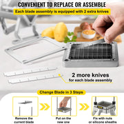 Replacement Chopper Blade, 1/4 inch, 3 PCS French Fry Blade Assembly with 6 Extra Knives, Stainless Steel V952-FKTHQC314INCHCUDXV0