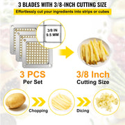 Replacement Chopper Blade, 3/8 inch, 3 PCS French Fry Blade Assembly with 6 Extra Knives, Stainless Steel V952-FKTHQC338INCH3QKXV0