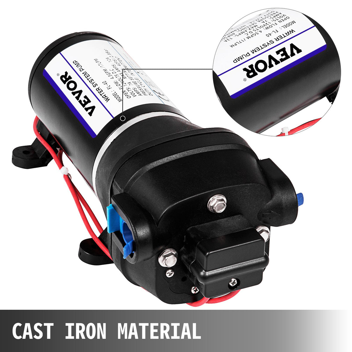 Water Pressure Diaphragm Pump, 12V FL-40 High Pressure Diaphragm Water Pump, 40PSI Automatic Self Priming V952-FL-40GMB12V000001V0
