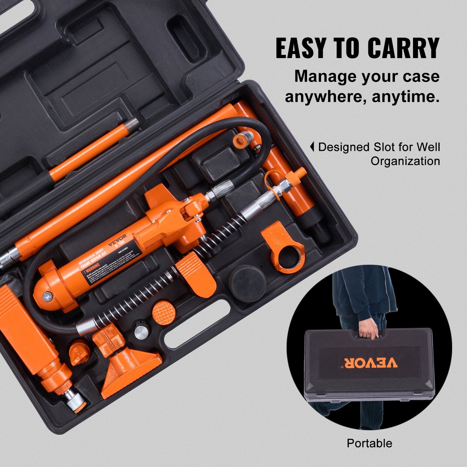 4 Ton Porta Power Kit, Portable Hydraulic Jack with 3.9 ft/1.2 m Oil Hose, Auto Body Frame Repair Kit with V952-FLDTJH4ABSTPUKFMBV0