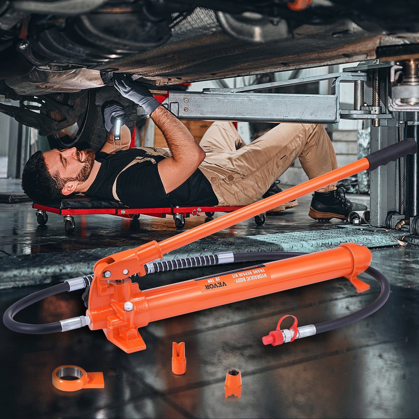 20 Ton Porta Power Kit, Portable Hydraulic Jack with 4.6 ft/1.4 m Oil Hose, Car Frame Repair Tool with V952-FLDTJHSD20TPUKYSUV0