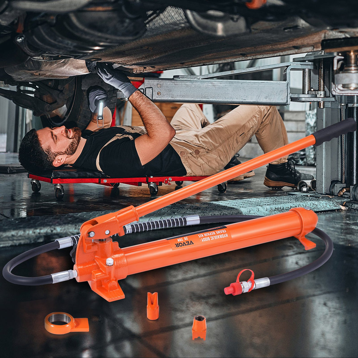 20 Ton Porta Power Kit, Portable Hydraulic Jack with 4.6 ft/1.4 m Oil Hose, Car Frame Repair Tool with V952-FLDTJHSD20TPUKYSUV0
