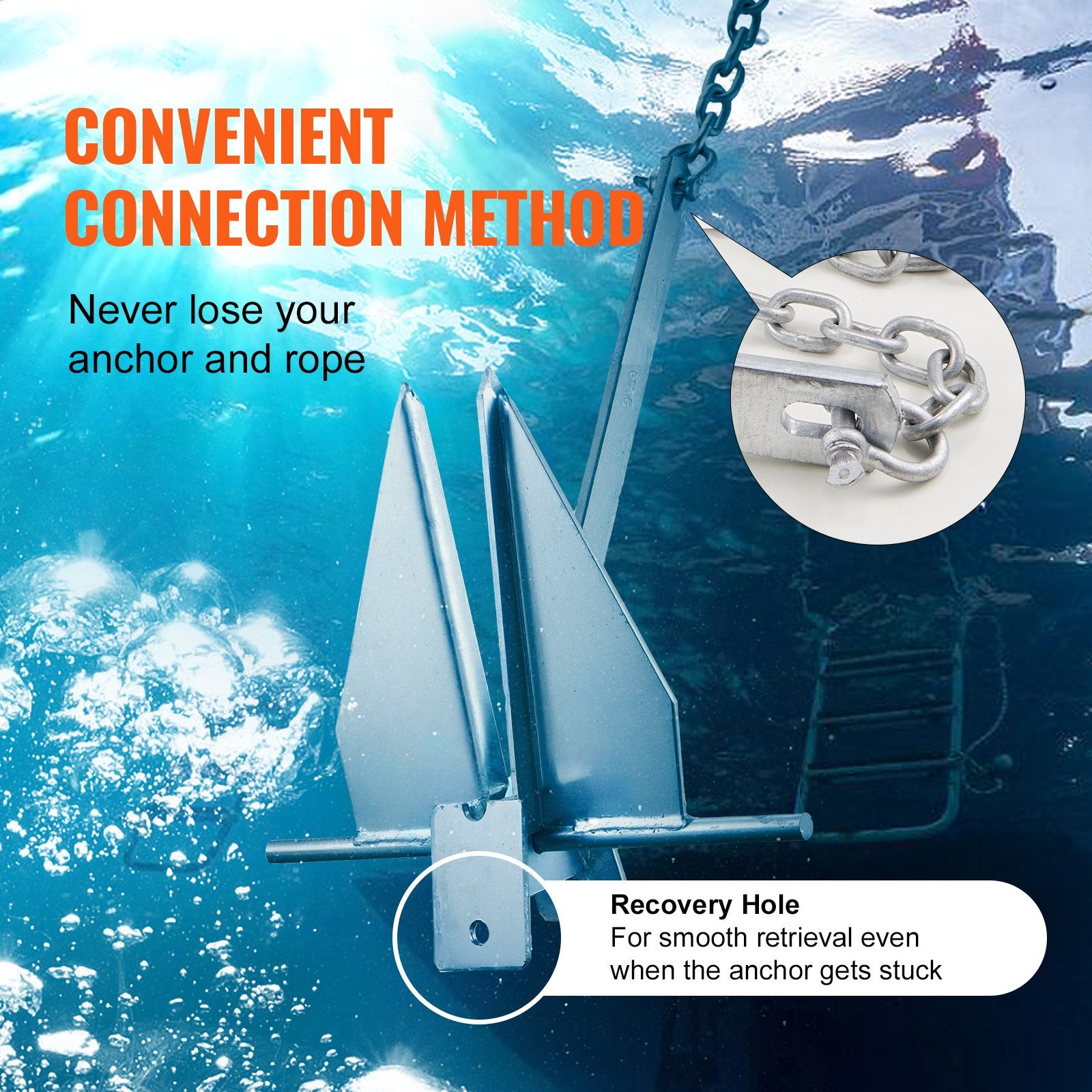 Fluke Anchor 8.5 LBS Galvanized Steel Boat Anchor Chain Rop Two Shackles V952-FLKMYJTDXG85OW4WUV0