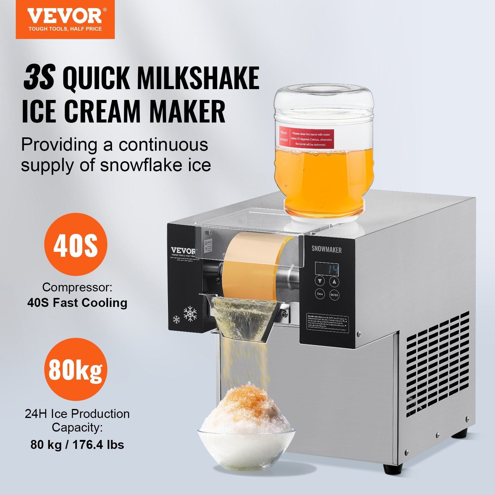 Commercial Snowflake Ice Machine, 176.4LBS/24H Snowflake Ice Maker, Stainless Steel Ice Shaver Machine, V952-FLXNBJFLLEDPEG7B6V3