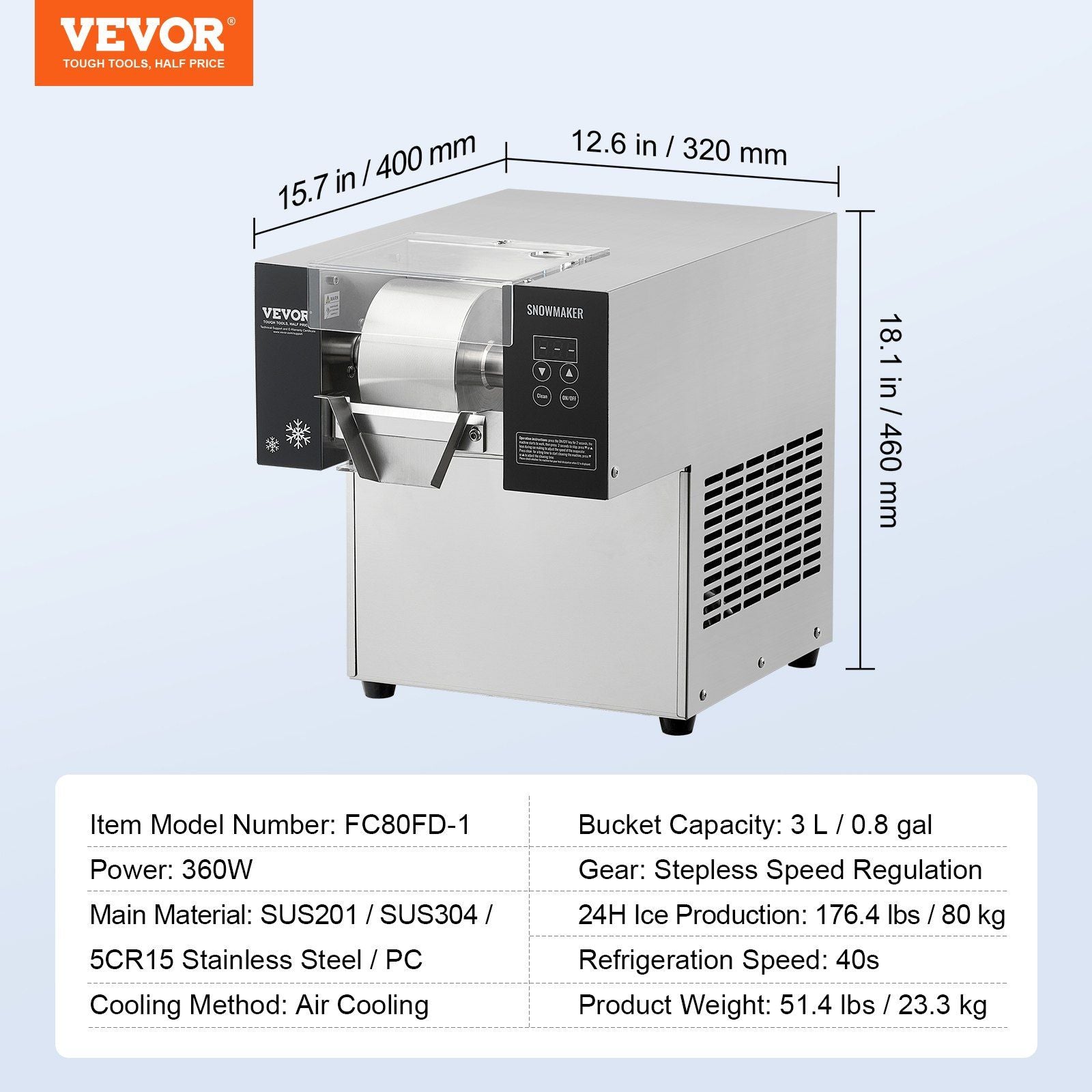 Commercial Snowflake Ice Machine, 176.4LBS/24H Snowflake Ice Maker, Stainless Steel Ice Shaver Machine, V952-FLXNBJFLLEDPEG7B6V3