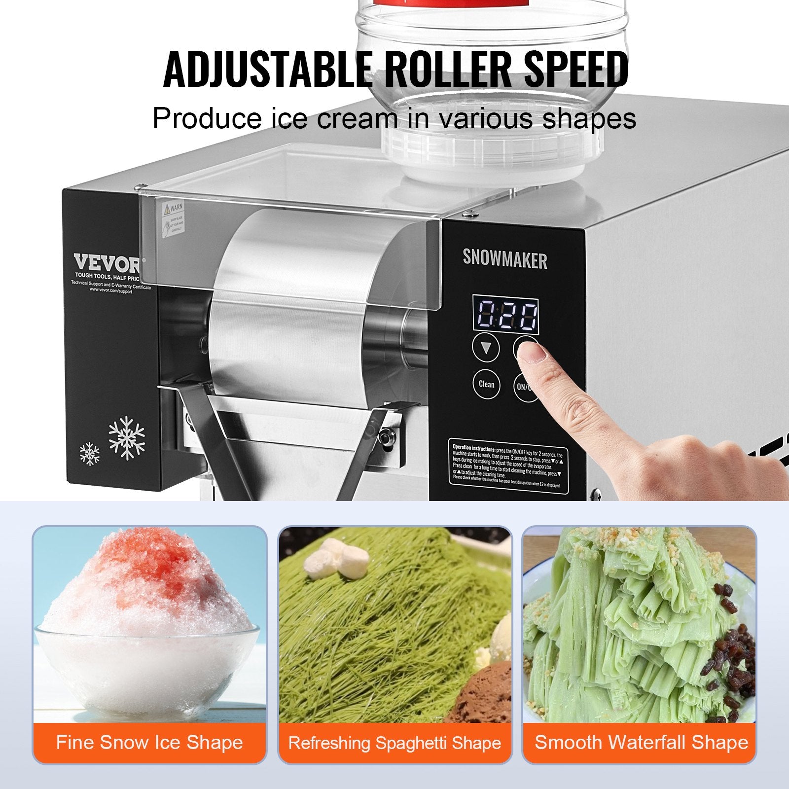 Commercial Snowflake Ice Machine, 276LBS/24H Snowflake Ice Maker, Stainless Steel Ice Shaver Machine, V952-FLXNBJFLLEDPOLJG2V3
