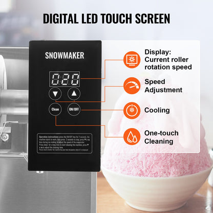Commercial Snowflake Ice Machine, 276LBS/24H Snowflake Ice Maker, Stainless Steel Ice Shaver Machine, V952-FLXNBJFLLEDPOLJG2V3