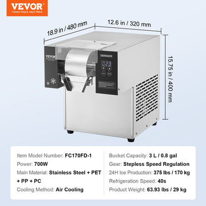 Commercial Snowflake Ice Machine, 375LBS/24H Snowflake Ice Maker, Stainless Steel Ice Shaver Machine, V952-FLXNBJFLLEDPXZ9CHV3