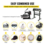 5 In1 12" X 15" (30 X 38cm) Heat Transfer Press + 28 Inch Vinyl Cutter Machine Kit Software V952-FM1151+KZJ-720001V3
