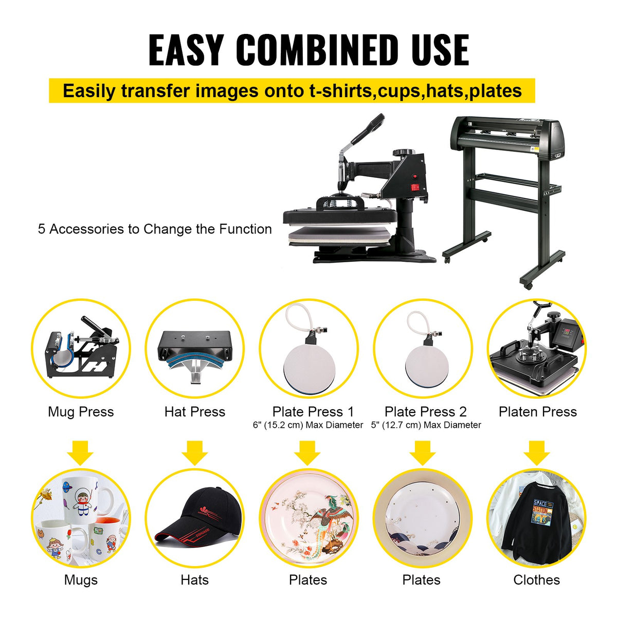 5 In1 12" X 15" (30 X 38cm) Heat Transfer Press + 28 Inch Vinyl Cutter Machine Kit Software V952-FM1151+KZJ-720001V3