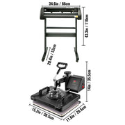5 In1 12" X 15" (30 X 38cm) Heat Transfer Press + 28 Inch Vinyl Cutter Machine Kit Software V952-FM1151+KZJ-720001V3