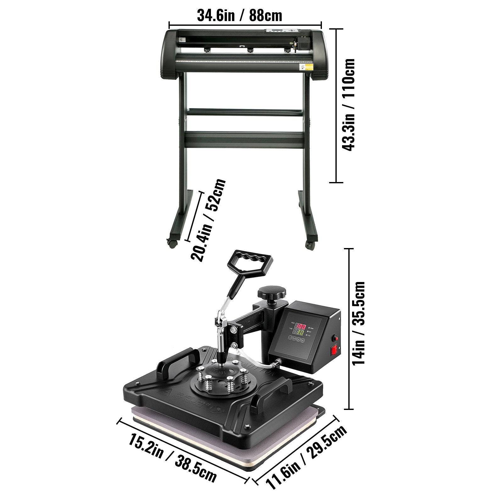 5 In1 12" X 15" (30 X 38cm) Heat Transfer Press + 28 Inch Vinyl Cutter Machine Kit Software V952-FM1151+KZJ-720001V3